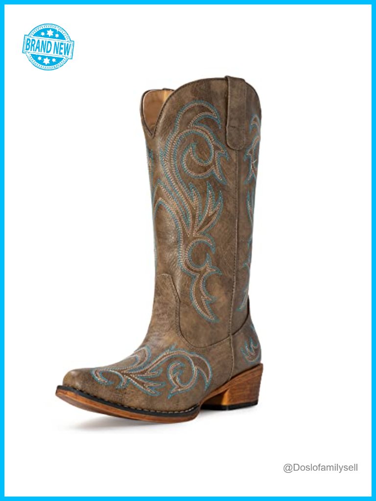 Mid Calf Cowgirl Boots Pointy Toe Western Boots Faux Leather